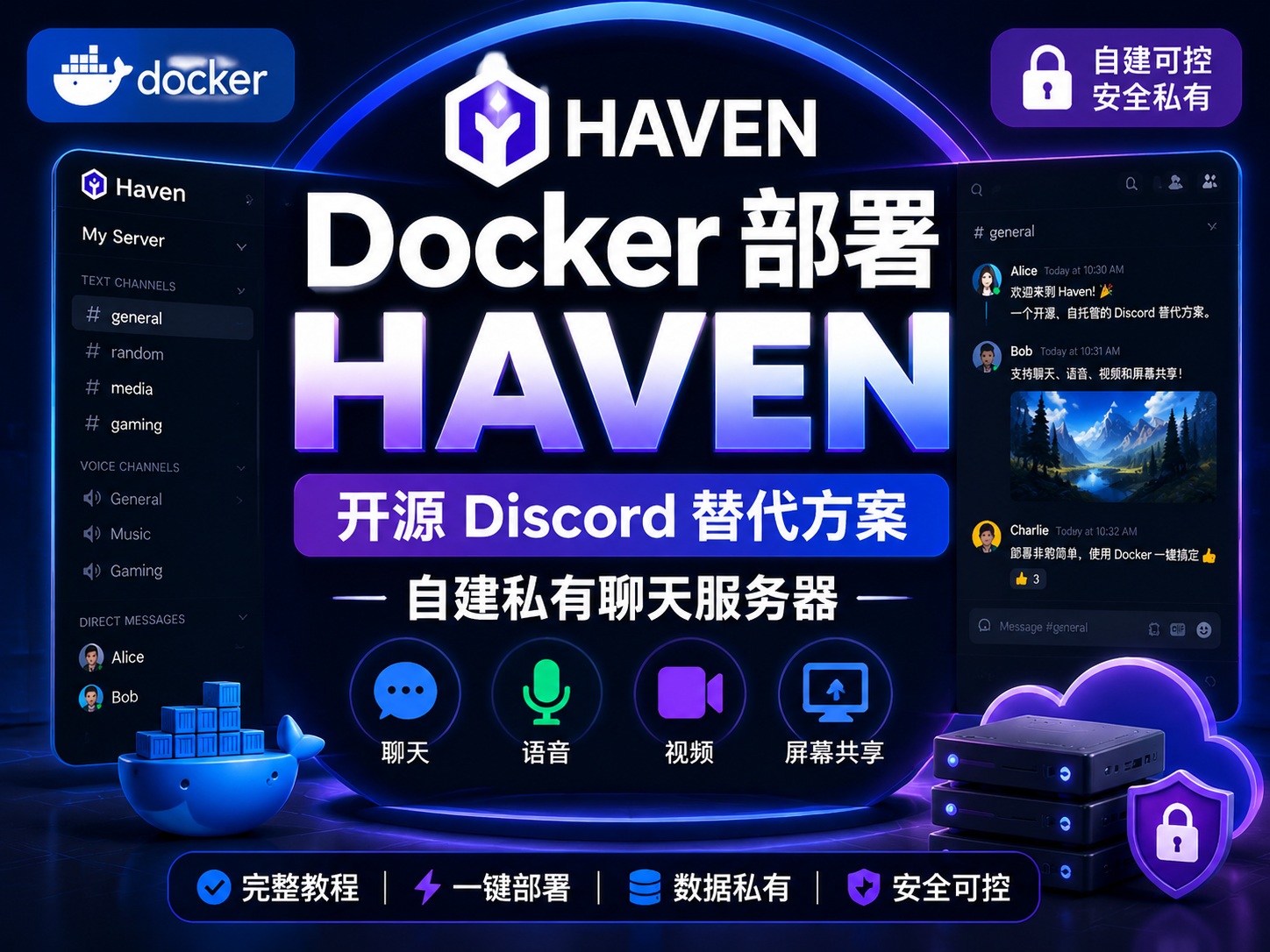 Docker部署Haven教程：开源Discord替代方案，自建私有聊天服务器，支持聊天、语音、视频和屏幕共享